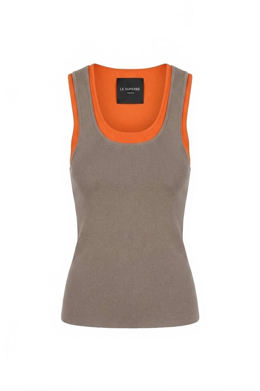 NEW LE SUPERBE women's two timer tank top in otter/orange